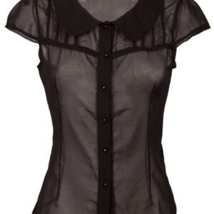 black button up made with sheer fabric over top