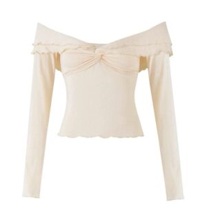 pastel yellow long sleeve decorated with a ruffle trim