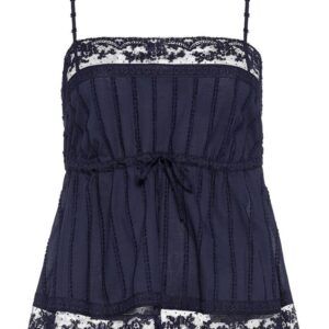 blue lace camisole blouse with a lace trim