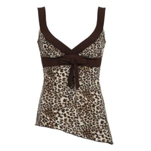 leopard print asymmetrical blouse decorated with a bow